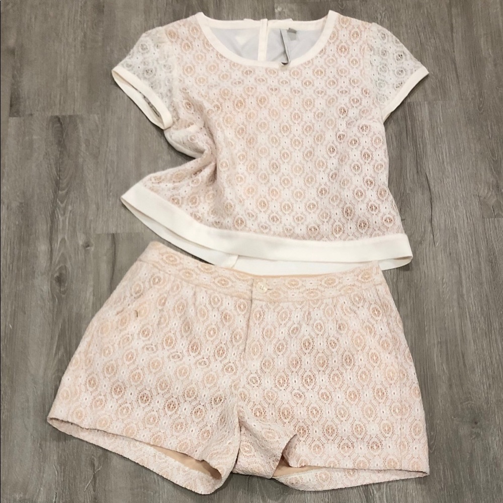 Lauren Conrad white laced shirt and shorts